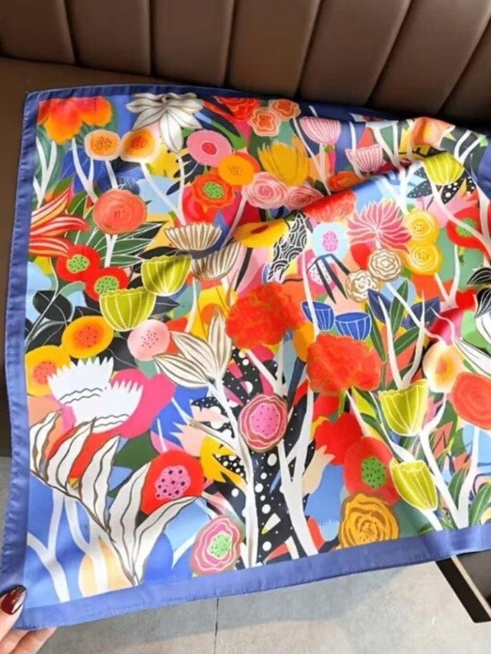 Silk-feel  FloralScarf - Bold Multicolor Garden Print